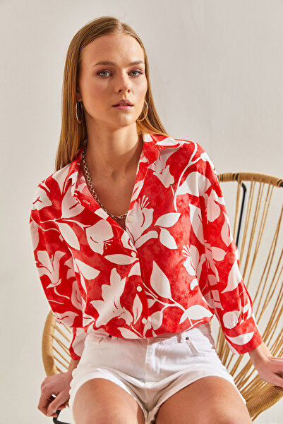 Bianco Lucci Women's Big Leaf Patterned Viscose Shirt60101027