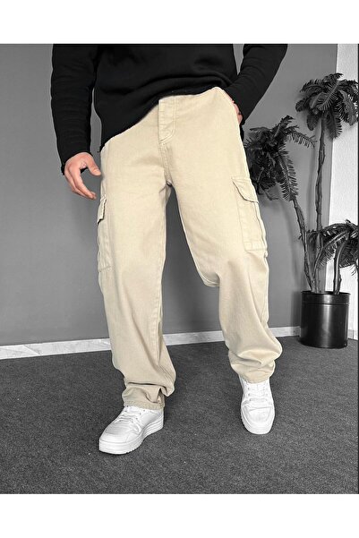 THEMANN Baggy Kargo Cep Detaylı Krem BOL Pantolon