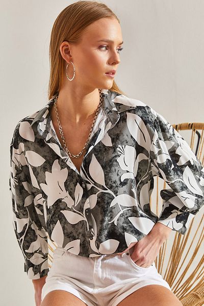 Bianco Lucci Women's Big Leaf Patterned Viscose Shirt60101027