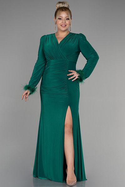 Abiyefon Emerald Green Otrishi Long Sleeve Plus Size Evening Dress Abu2832