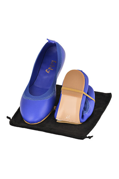 Foldy Hakiki Deri Mavi Katlanabilir Kadın Babet