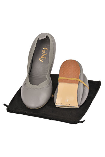 Foldy Balerini de damă pliabili din piele naturală gri