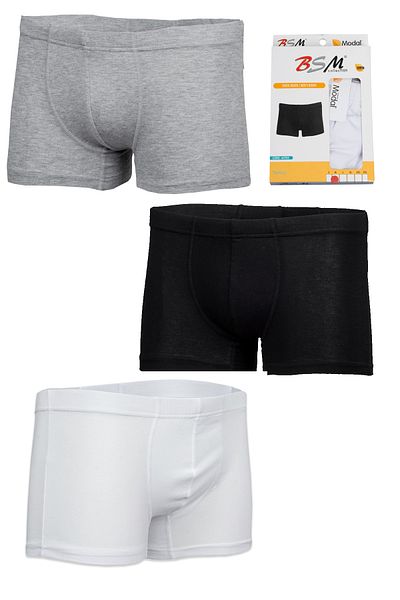 BSM Ανδρικό Modal Cotton Soft Breathable 3 τμχ Μαύρο/Γκρι/Λευκό Σετ μπόξερ