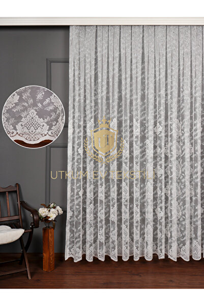 UTKUM EV TEKSTİL ÜRÜNLERİ Damask Desen Örme Tül Perde 1/3 Sık Pile 1191