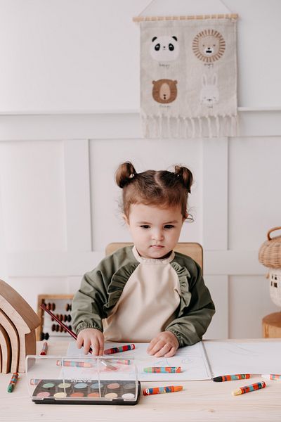 Dear Deer Love Cleo Long Sleeve Feeding & Activity Bib 1-3 years - Pine