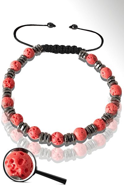 Tesbih Atölyesi Red Hematite Volcanic Lava Stone Bracelet - Volcano Stone Certified