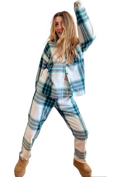 Serbella Lumberjack Shirt Plaid Lower Upper Set (With Hair Clip Gift)