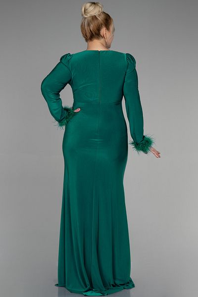 Abiyefon Emerald Green Otrishi Long Sleeve Plus Size Evening Dress Abu2832