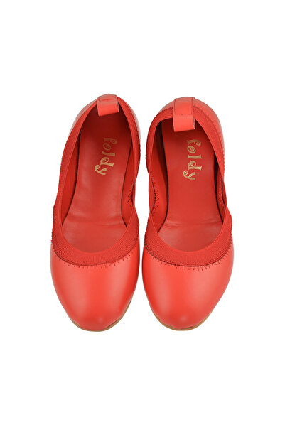 Foldy Hakiki Deri Kırmızı Katlanabilir Kadın Babet