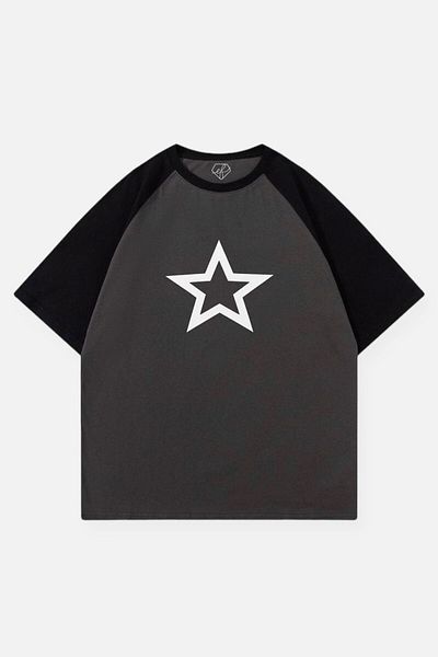 EFBUTİK Καπνιστό Unisex Μαύρο T-Shirt Reglan Y2K Single Star