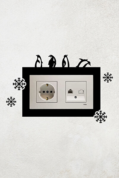 2-Piece Socket Frame with Penguin and Snowflake Design (inner SIZE 15.5X8.4 CM) Decorative Socket Frame Ornament