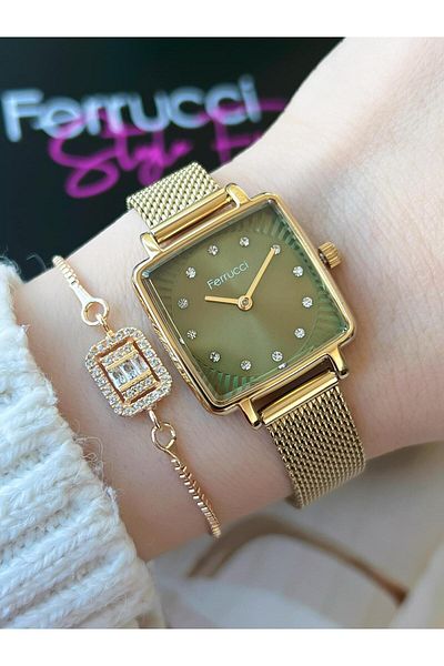 Ferrucci Steel Mesh And Leather Cord Dual Use 3 Atm Waterproof Women's Wristwatch