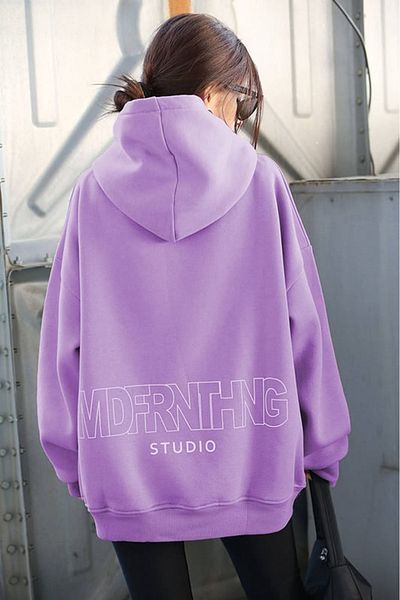Madmext Lila bedrucktes Oversize-Sweatshirt „Mad Girls“ MG1287