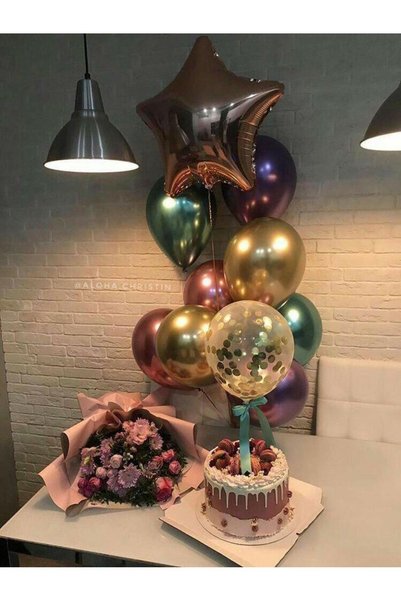 babelia Mirrored Shiny Mixed Color 7 Pieces Foil Balloons 12 Inch