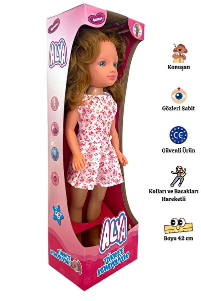 Gamze Oyuncak Alya Kutulu Türkçe Konuşan Kahverengi Saçlı Et ve Plastik Bebek Oyuncak (42 CM)