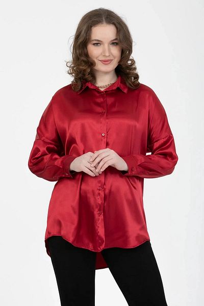 hazelin Cămașă pentru femei, roșu claret, supradimensionată, cu finisaj satinat fluid Hzl23s-bd139851