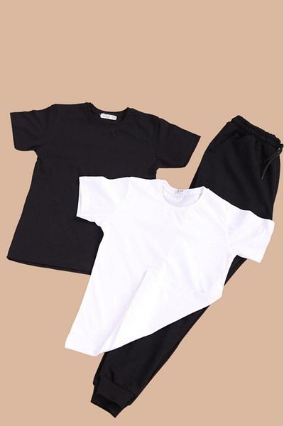 Çiggo Kids Set de 2 bucăți tricou de bază cu mânecă scurtă și 1 pantaloni de trening uni (FETĂ-BĂIAȚI)