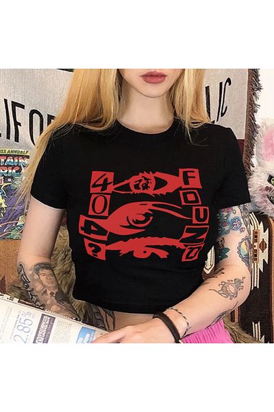 Gofeel Harajuku 404 Eye Detailed Half T-shirt Crop Top