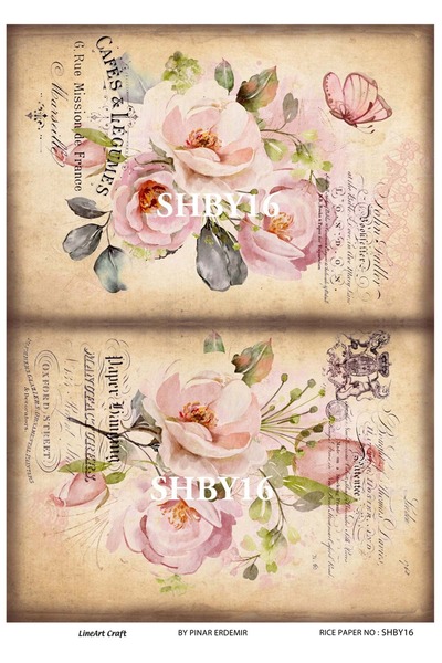 LİNEART Shby16 Shabby Chic, Kuş, Çiçek, Güller Pirinç Dekopaj 30x42