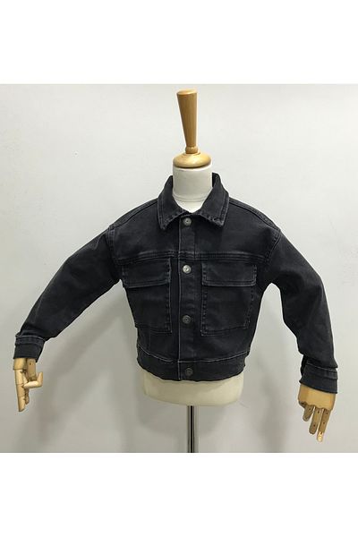 Çikoby Girl's Black Crop Jean Coat