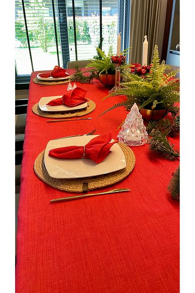 Decamor home 6-Piece Linen Textured Glitter Red Napkin Fabric Napkin
