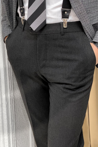 NAZEF Yüksek Kalite Dar Kesim Yan Cep Flanel Yünlü Erkek Kumaş Pantolon