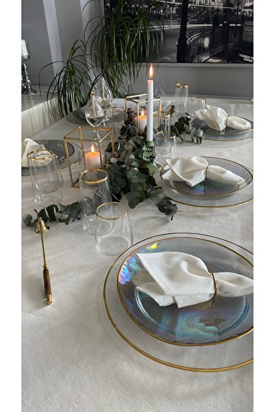 Decamor home 6 Pieces Linen Textured Pearlescent Glitter White Fabric Napkins