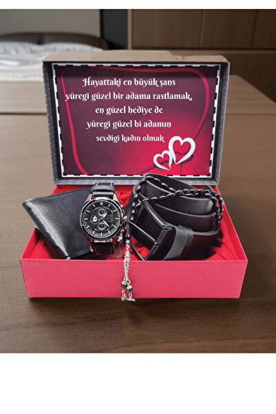 Sionar Erkek Saat Cüzdan Kemer Tesbih Seti, Erkek Sevgili Hediye