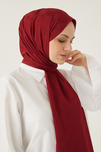 FRESCO SCARFS Γυναικείο σάλι με μοτίβο ζακάρ από μεταξένιο βαμβάκι Hijab*Claret Red