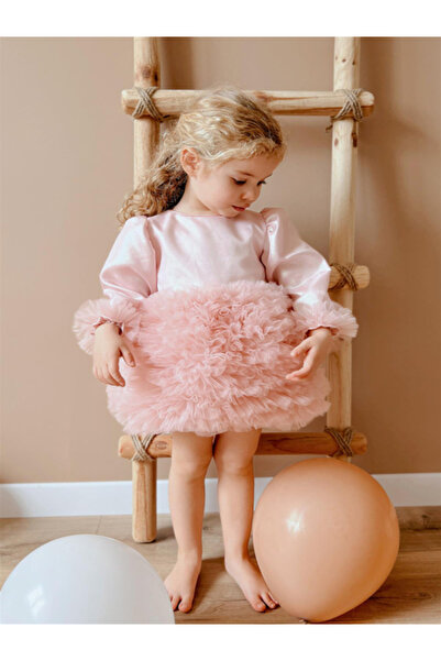 Bilge Trend Kız Bebek Çocuk Kabarık Tütülü Fiyonk Detaylı Pudra Parti , Düğün...