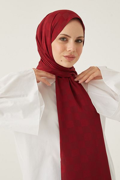 FRESCO SCARFS Γυναικείο σάλι με μοτίβο ζακάρ από μεταξένιο βαμβάκι Hijab*Claret Red