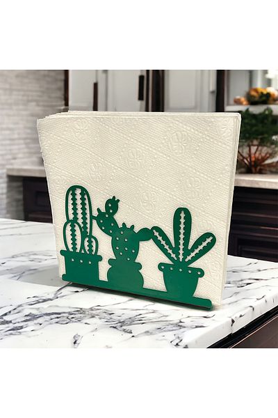 decorelax Cactus Themed Green Metal Napkin Holder