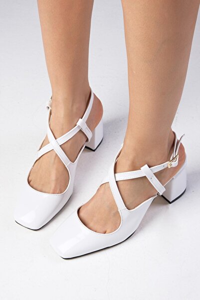 Mio Gusto Dámské boty na podpatku s otevřenou zády a tupou špičkou v bílé barvě