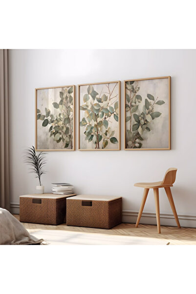Dekorsiahome Ahşap Çerçeveli Tablo Seti Okaliptus