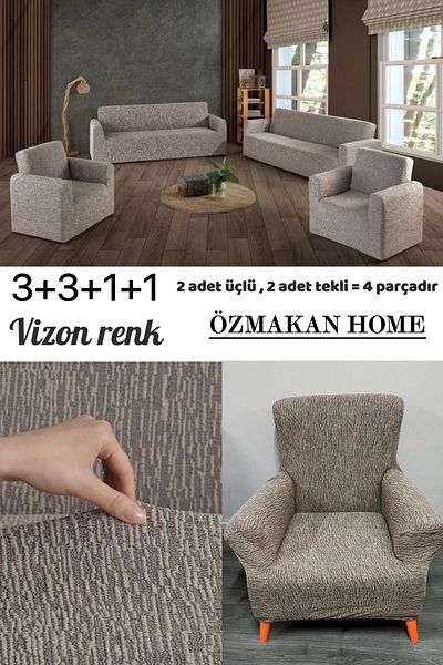 ÖZMAKAN Комплект калъфи за диван с жакардов плат в цвят норка - 3+3+1+1