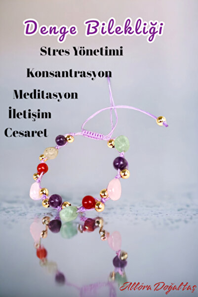 Doğal Taş Bileklik Denge Bilekliği (amesist-aventurin&akik&kuvars