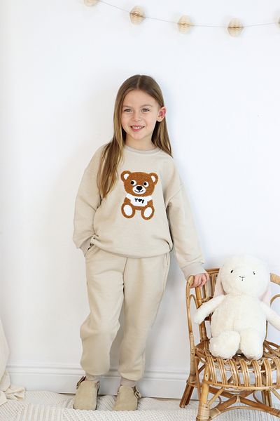 Harika KIDS Girl-Boy (Unisex) Children's Three Thread Fabric Medium Thickness Embroidered Knitted Basic Tracksuit Set