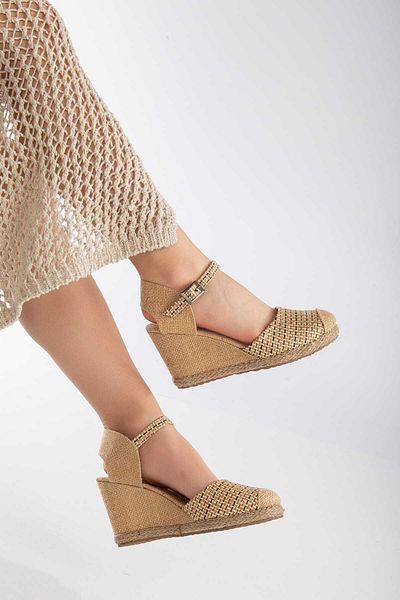 Kartezyen colorful nut ital straw wedge heel shoes