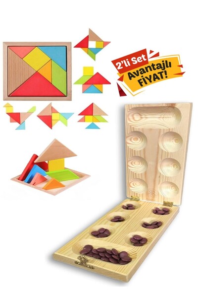 Hyd Ahşap Mangala ve Tangram ikili Set Zeka Gelişim Stres Oyunları