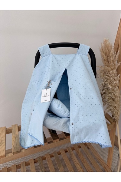 MAMARADUGA Çift Taraflı Puset Örtüsü+puset Minderi+puset Çarşafı 3'lü Set Mav...