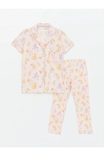 LC Waikiki LCW DREAM Shirt Collar Patterned Short Sleeve Women's Pajamas Set