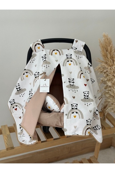 MAMARADUGA Çift Taraflı Puset Örtüsü Puset Minderi Puset Çarşafı 3'lü Set Bej...