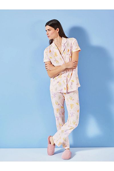 LC Waikiki LCW DREAM Shirt Collar Patterned Short Sleeve Women's Pajamas Set