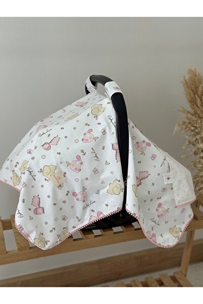 MAMARADUGA Çift Taraflı Puset Örtüsü+puset Minderi+puset Çarşafı 3'lü Set Pembe Baby Love Bird