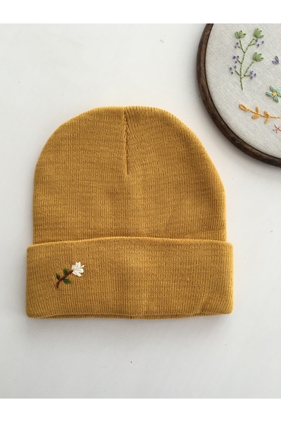 Outlet Çarşım Жіноча шапка з квітковим вишиванням, стандартний розмір, пряма