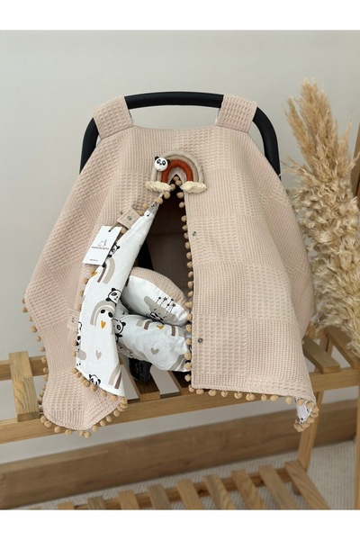 MAMARADUGA Çift Taraflı Puset Örtüsü Puset Minderi Puset Çarşafı 3'lü Set Bej...