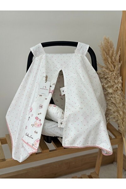 MAMARADUGA Çift Taraflı Puset Örtüsü+puset Minderi+puset Çarşafı 3'lü Set Pembe Baby Love Bird