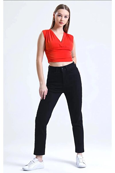 JILLY Tia Ramrod Black Trend Mom Jeans High Waist Boyfriend Pants