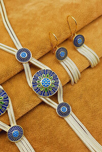 Güzel Gümüşçülük 925 Ayar Gümüş Mardin Midyat Hasırı El Işi Mineli Model Kadın 3'lü Set & Takım