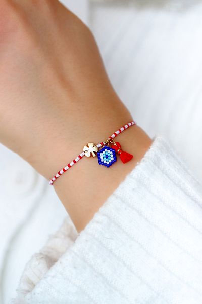 Kübüşün Atölyesi Ka-010 Miyuki Martençka Bracelet Set - Blue Evil Eye Beaded - Wish Bracelet - Set of 2